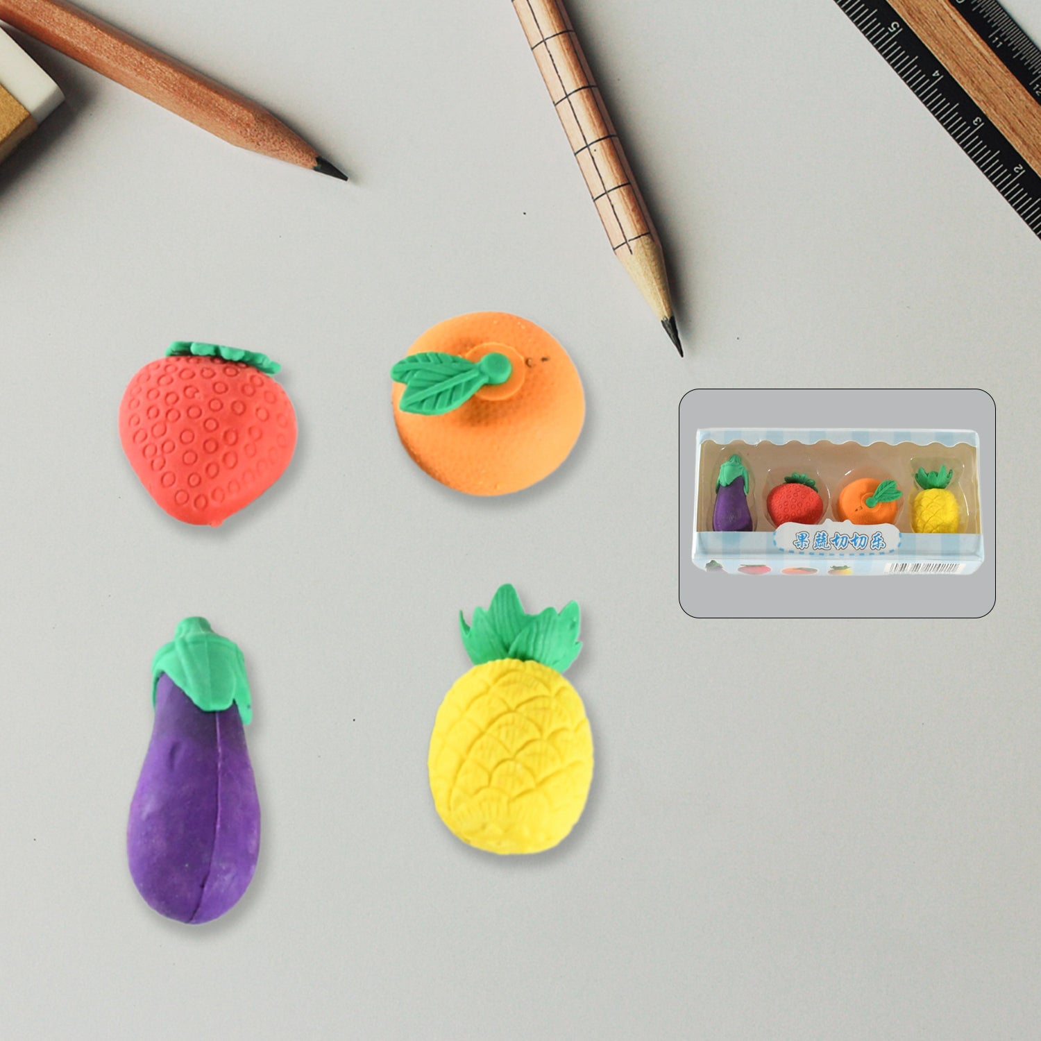 8760 Mini Cute Vegetables and Fruits Erasers or Pencil Rubbers for Kids, 1 Set Fancy & Stylish Colorful Erasers for Children, Eraser Set for Return Gift, Birthday Party, School Prize, 3D Erasers (4 pc Set) 8760 Mini Cute Vegetables and Fruits Erasers or Pencil Rubbers for Kids, 1 Set Fancy & Stylish Colorful Erasers for Children, Eraser Set for Return Gift, Birthday Party, School Prize, 3D Erasers (4 pc Set)